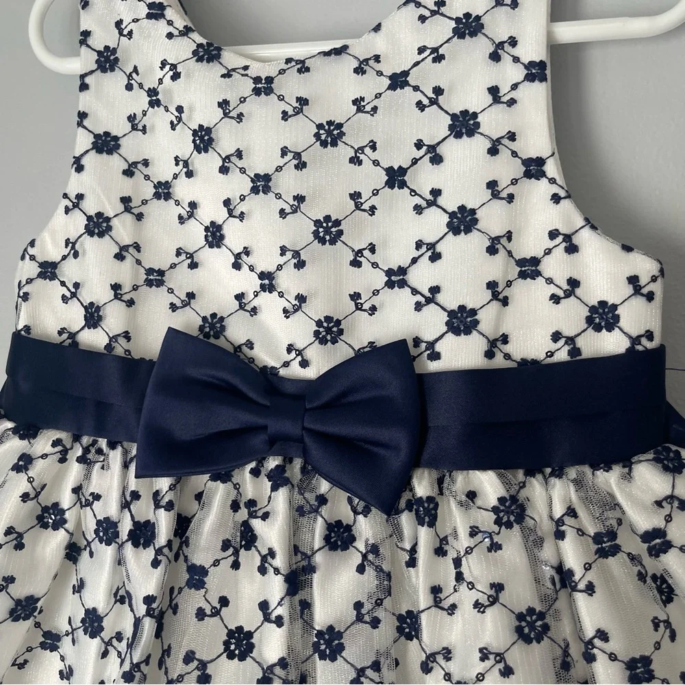 American Princess Girls 3T White with Navy Blue Flowers Dress.